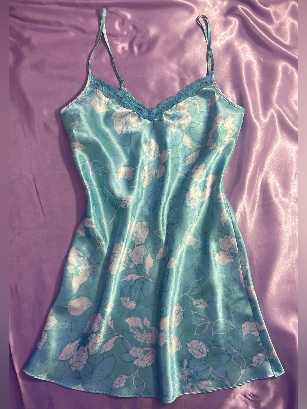Vintage Y2K Sahara Floral Satin Slip Dress with Lace Trim Fairy Grunge Coquette